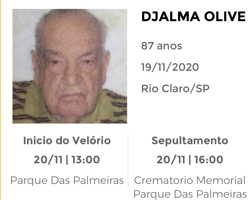 Falecimentos e Sepultamentos – 19/11/2020 – 20/11/2020 - Grupo Rio Claro SP