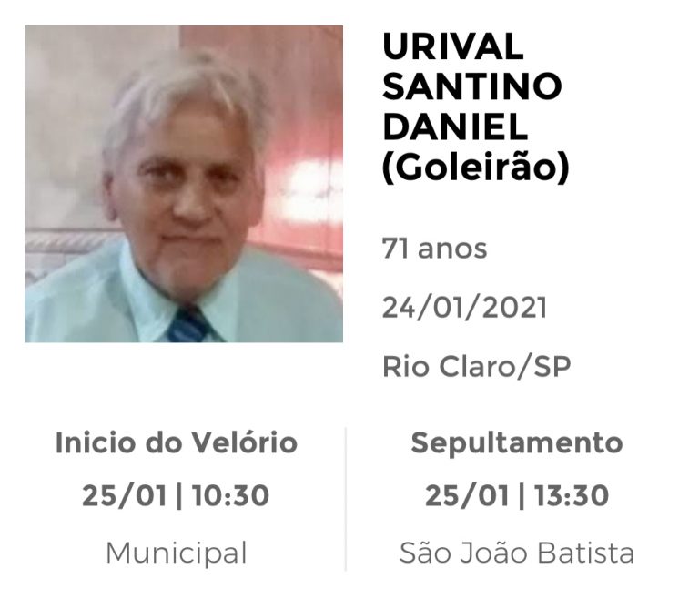 Falecimentos e Sepultamentos – 24/01/2021 – 25/01/2021 - Grupo Rio Claro SP