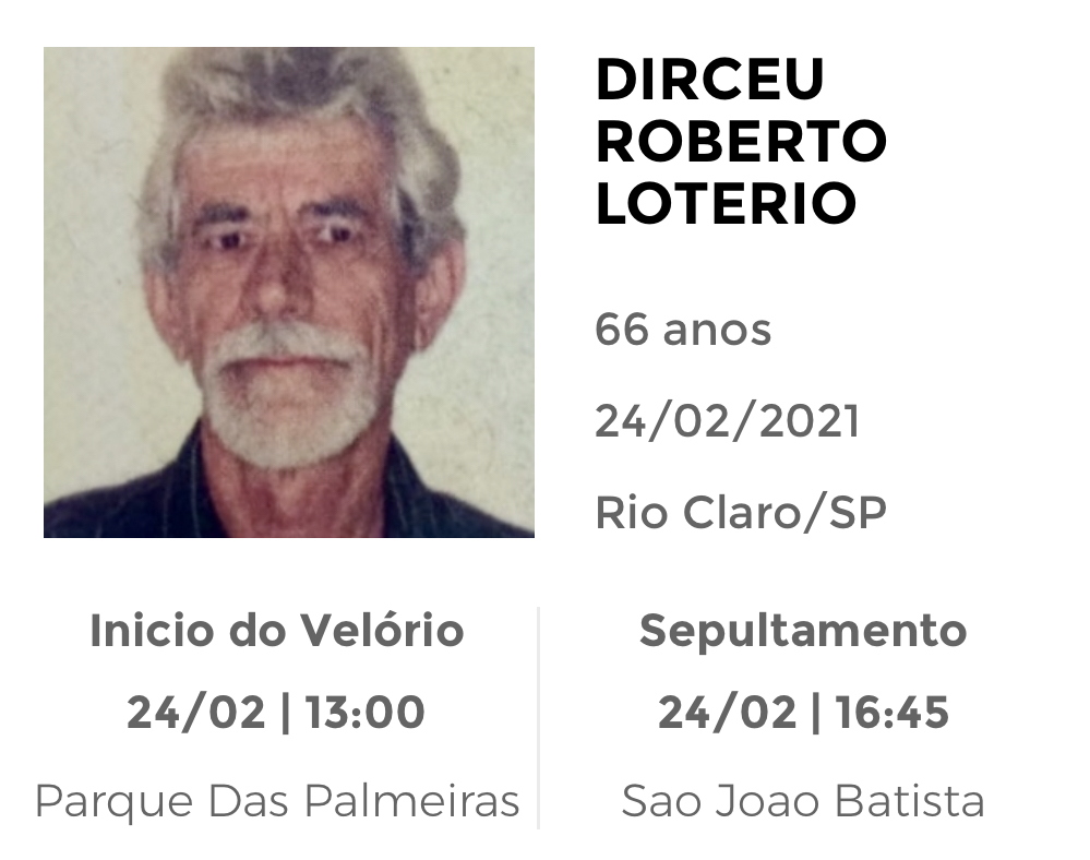 Falecimentos e Sepultamentos – 24/02/2021 – 25/02/2021 - Grupo Rio Claro SP