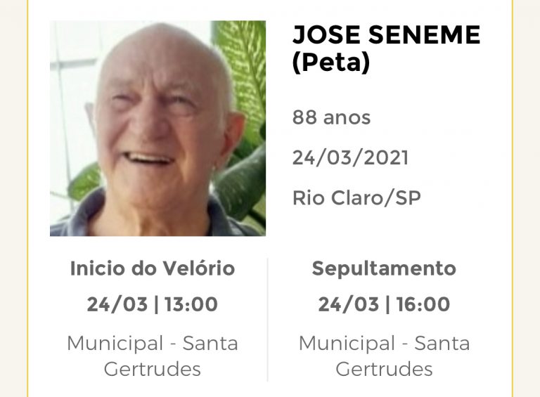 Falecimentos e Sepultamentos – 24/03/2021 – 25/03/2021 - Grupo Rio Claro SP