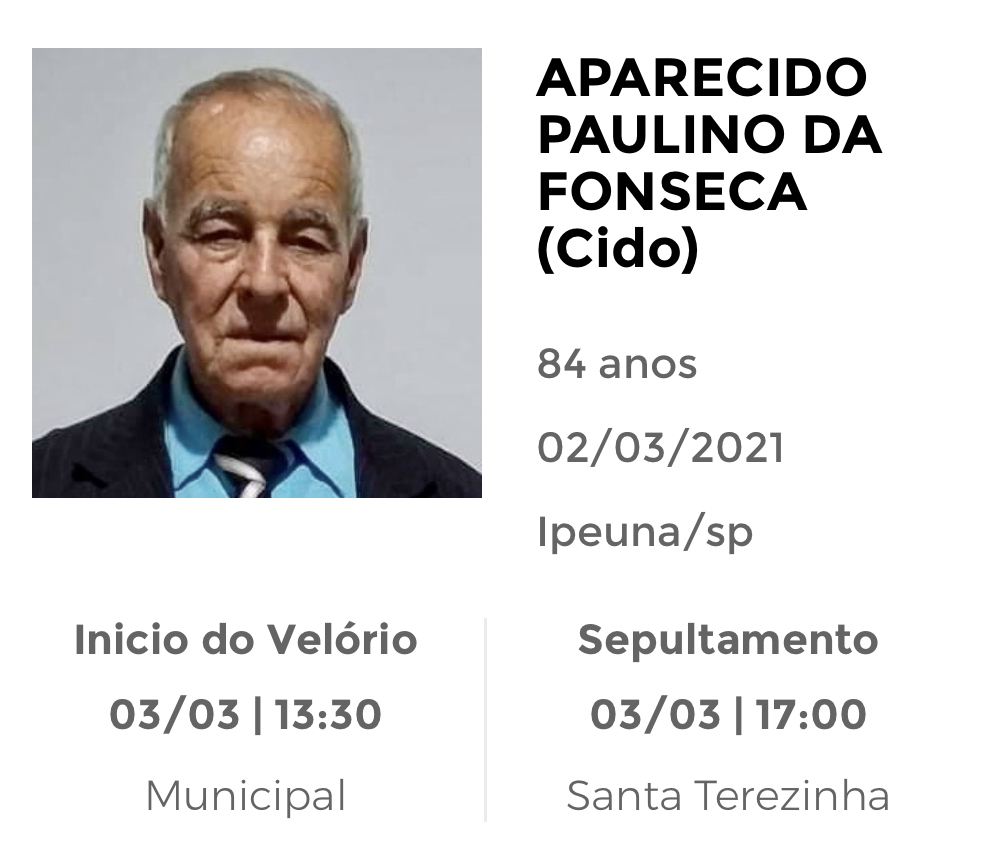 Falecimentos e Sepultamentos – 02/03/2021 – 03/03/2021 - Grupo Rio Claro SP