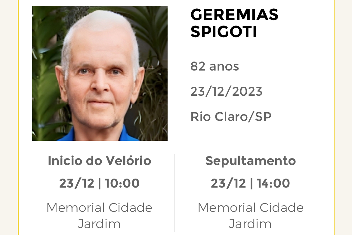 Falecimentos e Sepultamentos – 23/12/2023 – 24/12/2023 - Grupo Rio Claro SP