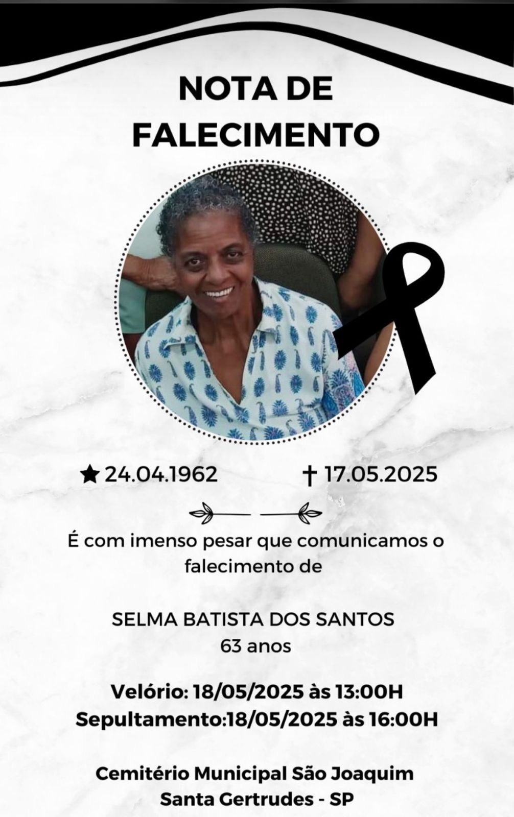 Falecimentos deste domingo 18/05/2025 - Grupo Rio Claro SP