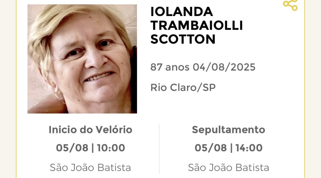 Falecimentos desta segunda-feira 04/08/2025 - Grupo Rio Claro SP Falecimentos desta segunda-feira 04/08/2025 - Grupo Rio Claro SP