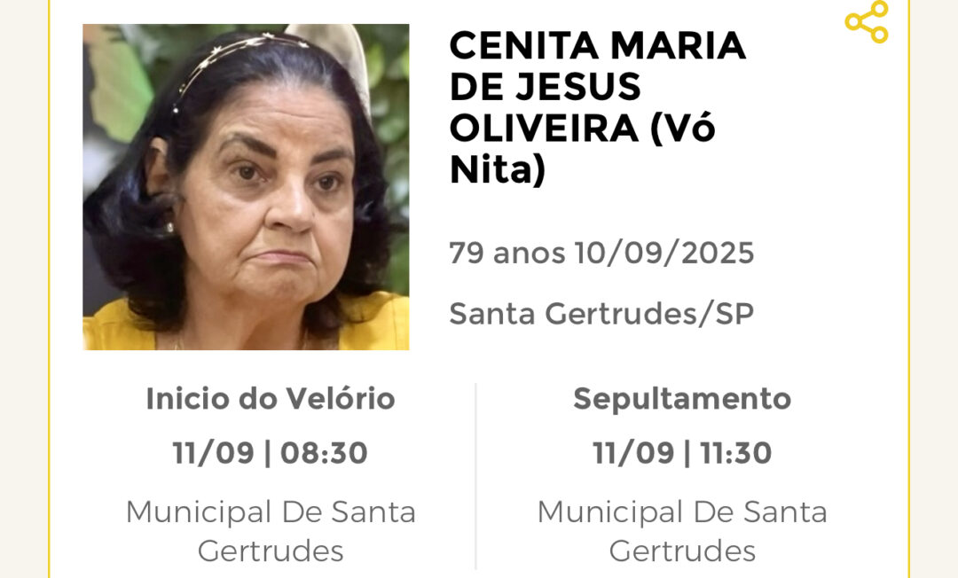 Falecimentos desta quarta-feira 10/09/2025 - Grupo Rio Claro SP Falecimentos desta quarta-feira 10/09/2025 - Grupo Rio Claro SP