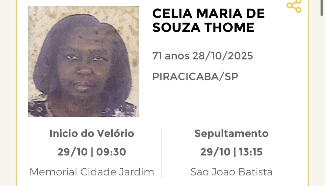 Falecimentos desta terça-feira 28/10/2025 - Grupo Rio Claro SP Falecimentos desta terça-feira 28/10/2025 - Grupo Rio Claro SP