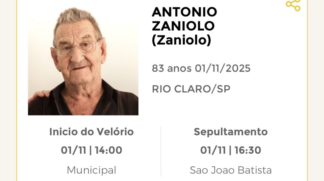 Falecimentos deste sábado 01/11/2025 - Grupo Rio Claro SP Falecimentos deste sábado 01/11/2025 - Grupo Rio Claro SP