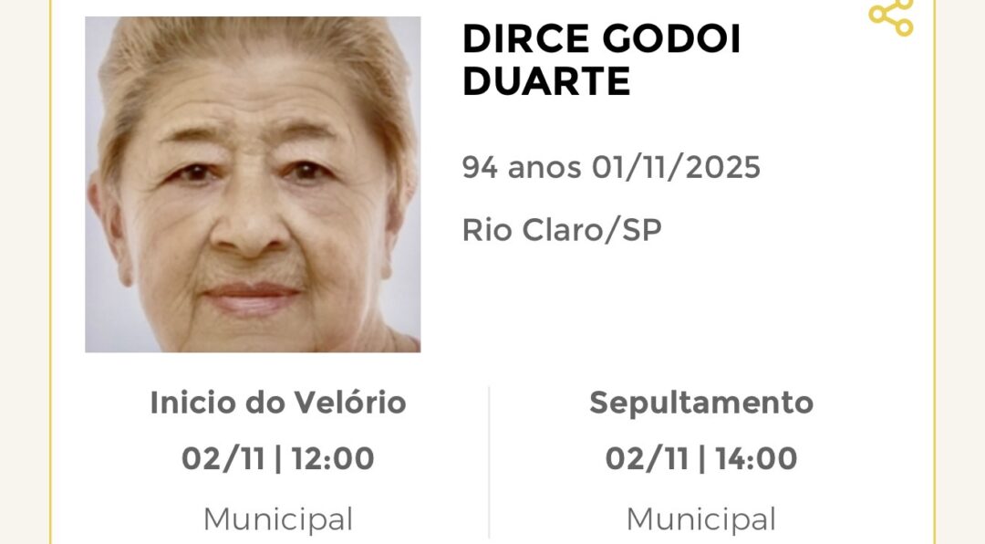 Falecimentos deste sábado 01/11/2025 - Grupo Rio Claro SP Falecimentos deste sábado 01/11/2025 - Grupo Rio Claro SP