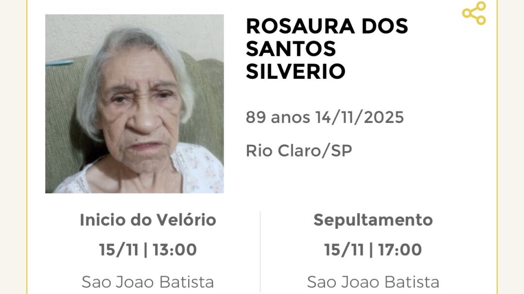 Falecimentos desta sexta-feira 14/11/2025 - Grupo Rio Claro SP Falecimentos desta sexta-feira 14/11/2025 - Grupo Rio Claro SP