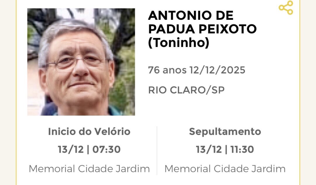 Falecimentos desta sexta-feira 12/12/2025 - Grupo Rio Claro SP Falecimentos desta sexta-feira 12/12/2025 - Grupo Rio Claro SP