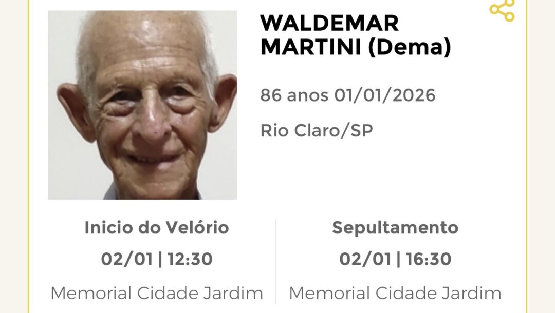 Falecimentos desta quinta-feira 01/01/2026 - Grupo Rio Claro SP Falecimentos desta quinta-feira 01/01/2026 - Grupo Rio Claro SP