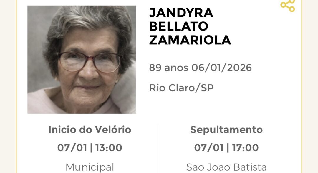 Falecimentos desta terça-feira 06/01/2026 - Grupo Rio Claro SP Falecimentos desta terça-feira 06/01/2026 - Grupo Rio Claro SP