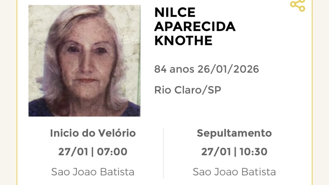 Falecimentos desta segunda-feira 26/01/2026 - Grupo Rio Claro SP Falecimentos desta segunda-feira 26/01/2026 - Grupo Rio Claro SP