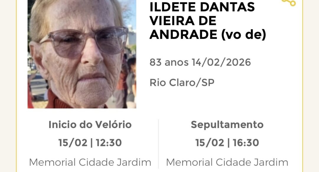 Falecimentos deste domingo 15/02/2026 - Grupo Rio Claro SP Falecimentos deste domingo 15/02/2026 - Grupo Rio Claro SP