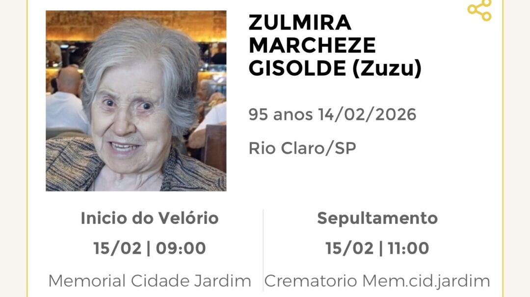 Falecimentos deste domingo 15/02/2026 - Grupo Rio Claro SP Falecimentos deste domingo 15/02/2026 - Grupo Rio Claro SP