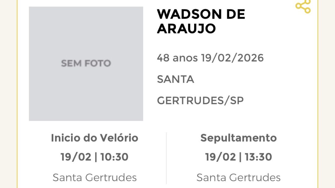 Falecimentos desta quinta-feira 19/02/2026 - Grupo Rio Claro SP Falecimentos desta quinta-feira 19/02/2026 - Grupo Rio Claro SP