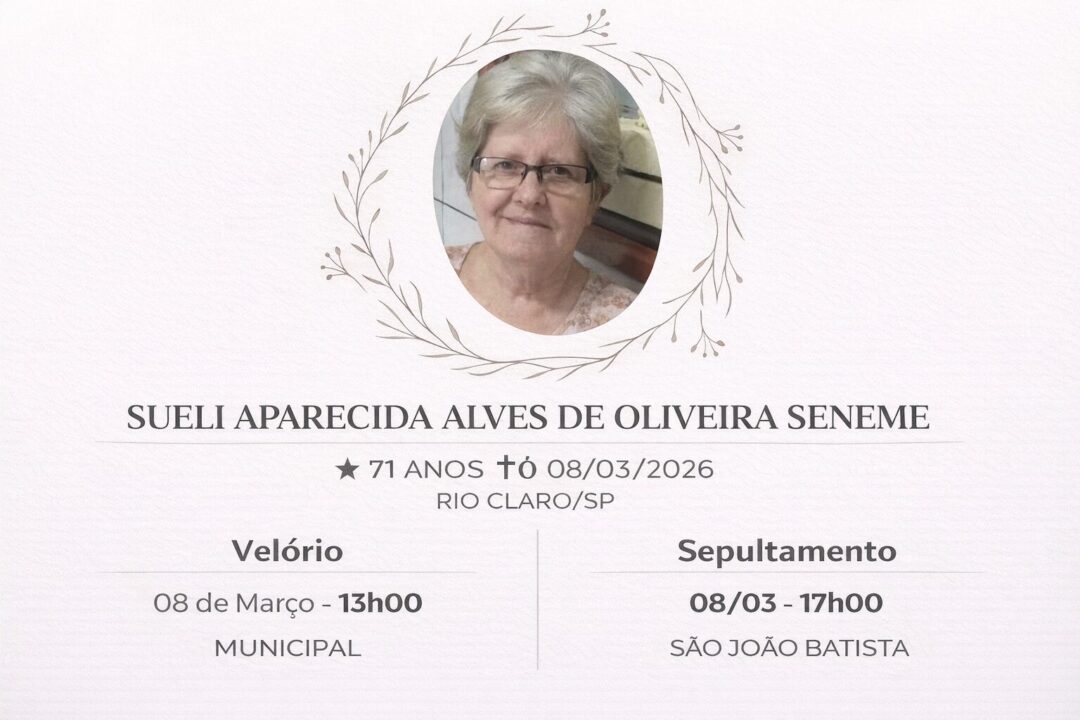 Falecimentos deste domingo 08/03/2026 - Grupo Rio Claro SP Falecimentos deste domingo 08/03/2026 - Grupo Rio Claro SP