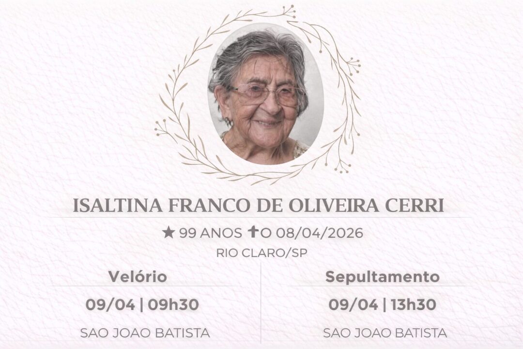 Falecimentos desta quarta-feira 08/04/2026 - Grupo Rio Claro SP Falecimentos desta quarta-feira 08/04/2026 - Grupo Rio Claro SP