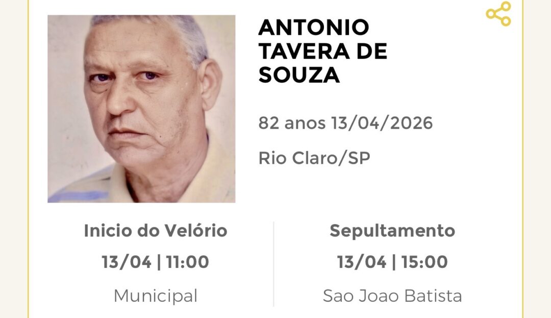 Falecimentos desta segunda-feira 13/04/2026 - Grupo Rio Claro SP Falecimentos desta segunda-feira 13/04/2026 - Grupo Rio Claro SP
