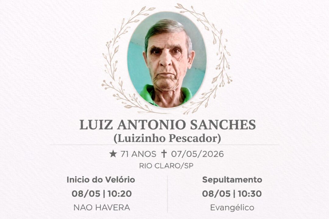 Falecimentos desta quinta-feira 07/05/2026 - Grupo Rio Claro SP Falecimentos desta quinta-feira 07/05/2026 - Grupo Rio Claro SP