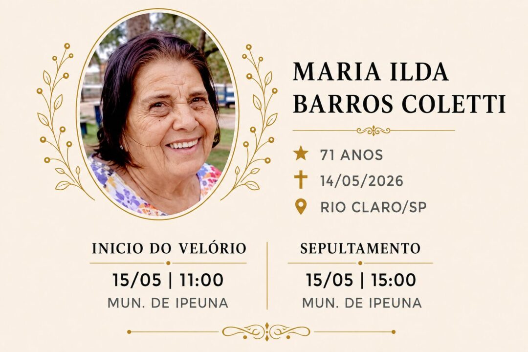 Falecimentos desta quinta-feira 14/05/2026 - Grupo Rio Claro SP Falecimentos desta quinta-feira 14/05/2026 - Grupo Rio Claro SP
