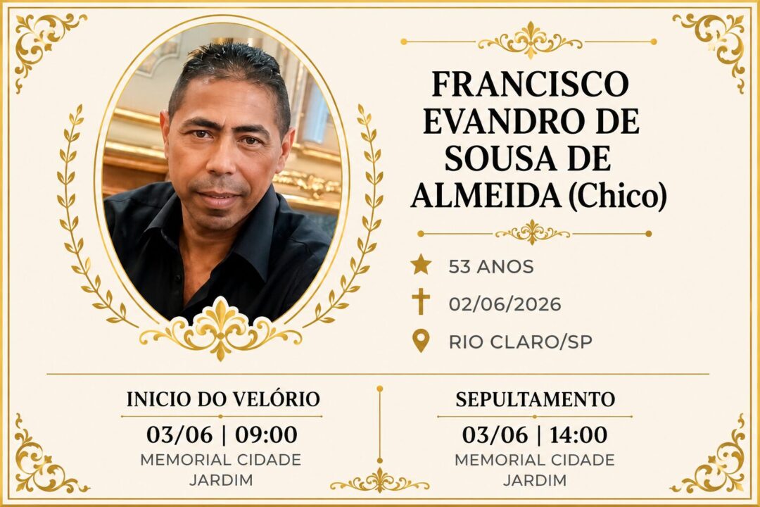 Falecimentos desta terça-feira 02/06/2026 - Grupo Rio Claro SP Falecimentos desta terça-feira 02/06/2026 - Grupo Rio Claro SP