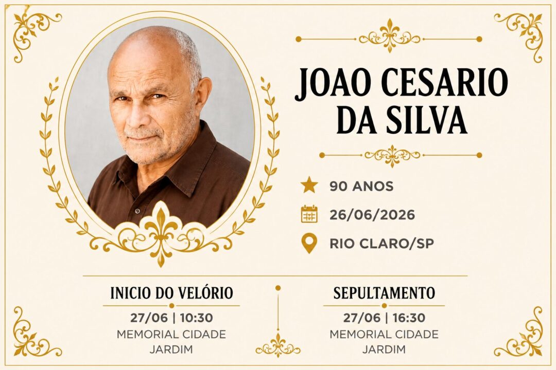 Falecimentos desta sexta-feira 26/06/2026 - Grupo Rio Claro SP Falecimentos desta sexta-feira 26/06/2026 - Grupo Rio Claro SP