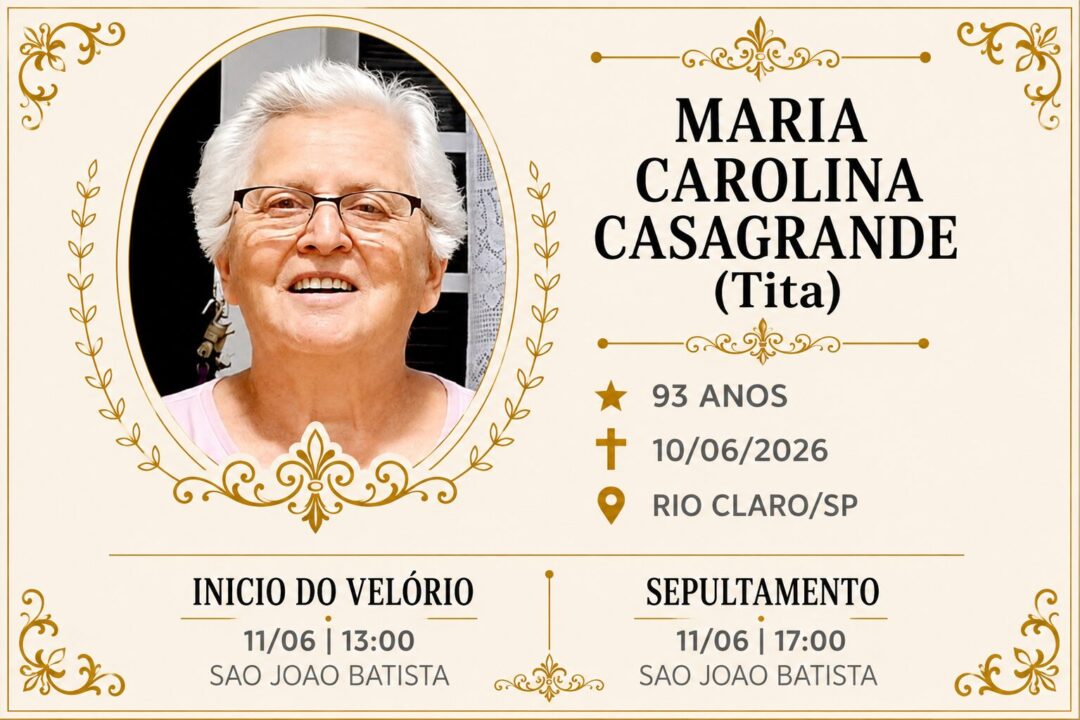 Falecimentos desta quarta-feira 10/06/2026 - Grupo Rio Claro SP Falecimentos desta quarta-feira 10/06/2026 - Grupo Rio Claro SP