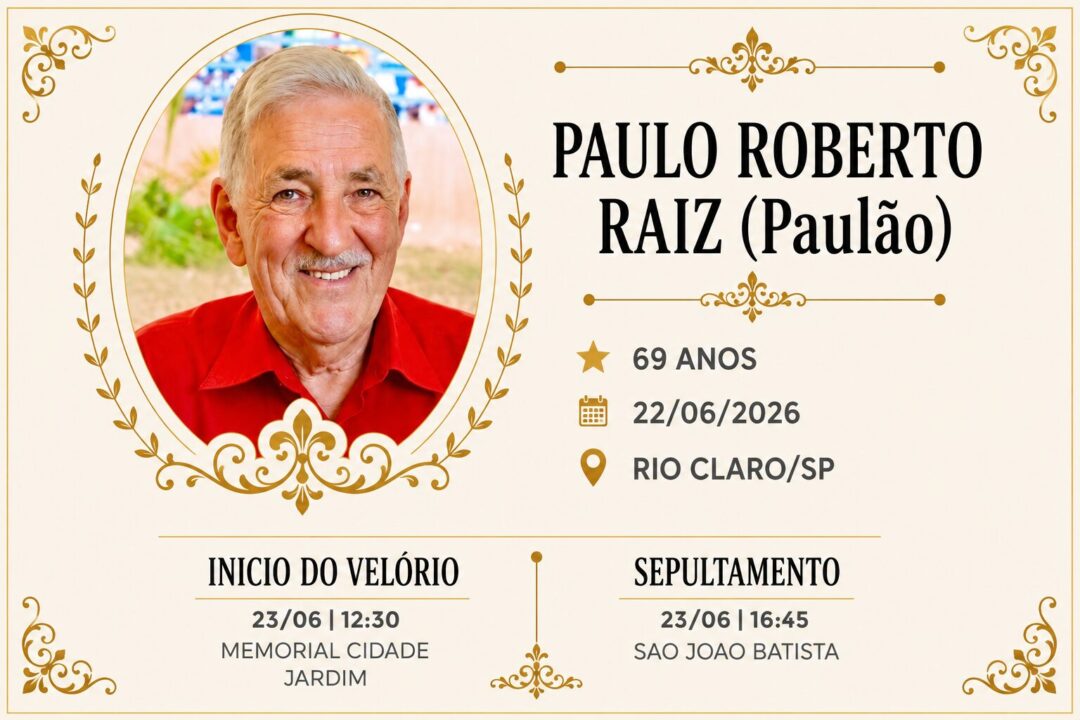 Falecimentos desta segunda-feira 22/06/2026 - Grupo Rio Claro SP Falecimentos desta segunda-feira 22/06/2026 - Grupo Rio Claro SP