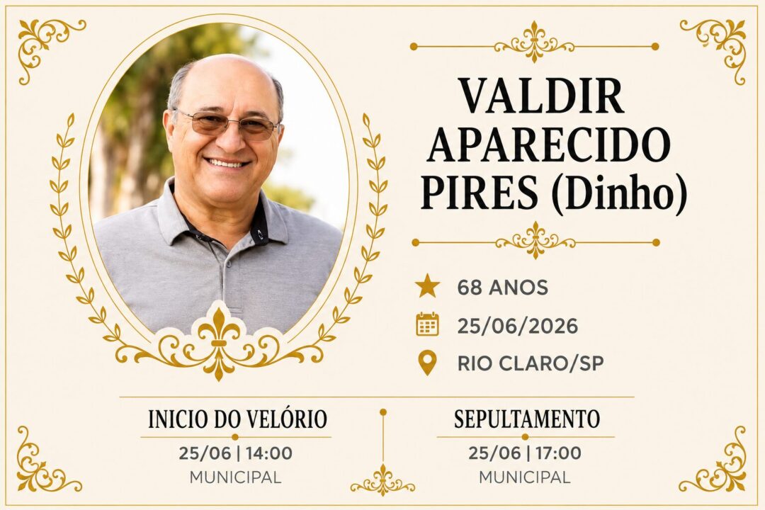 Falecimentos desta quinta-feira 25/06/2026 - Grupo Rio Claro SP Falecimentos desta quinta-feira 25/06/2026 - Grupo Rio Claro SP