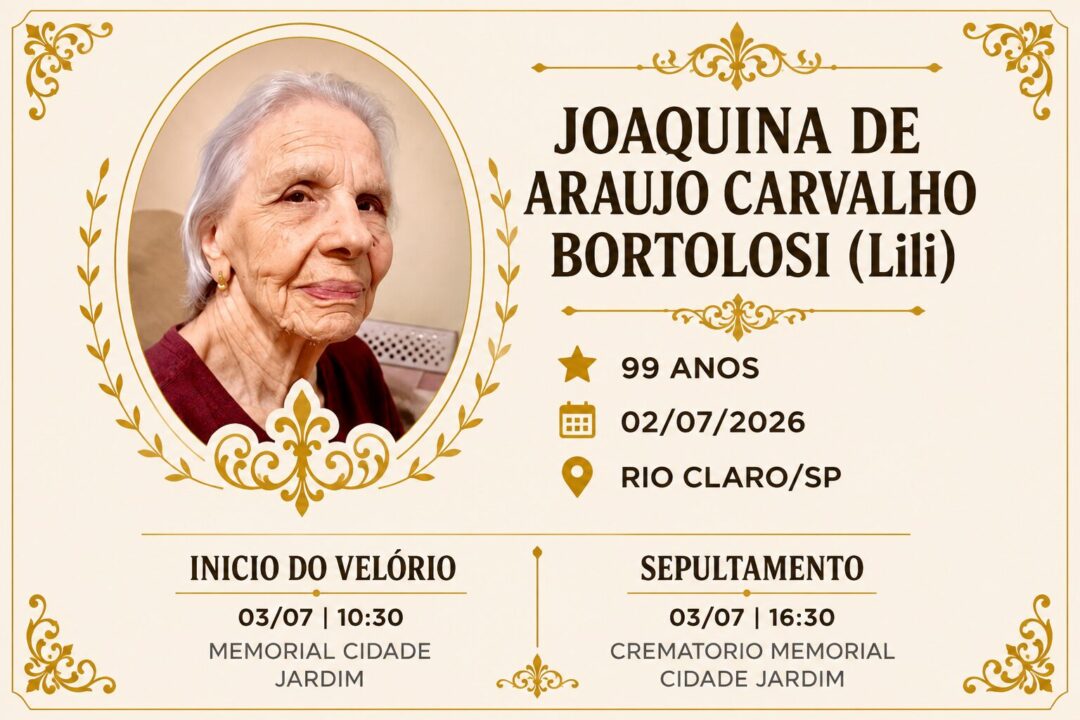 Falecimentos desta quinta-feira 02/07/2026 - Grupo Rio Claro SP Falecimentos desta quinta-feira 02/07/2026 - Grupo Rio Claro SP
