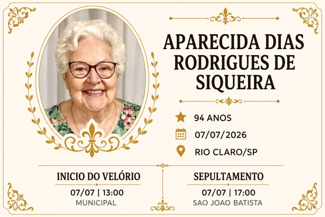 Falecimentos desta terça-feira 07/07/2026 - Grupo Rio Claro SP Falecimentos desta terça-feira 07/07/2026 - Grupo Rio Claro SP