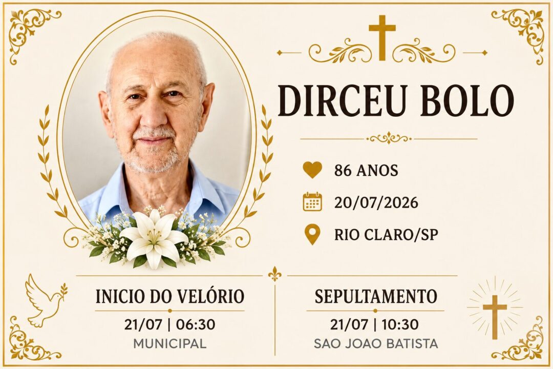 Falecimentos desta segunda-feira 20/07/2026 - Grupo Rio Claro SP Falecimentos desta segunda-feira 20/07/2026 - Grupo Rio Claro SP