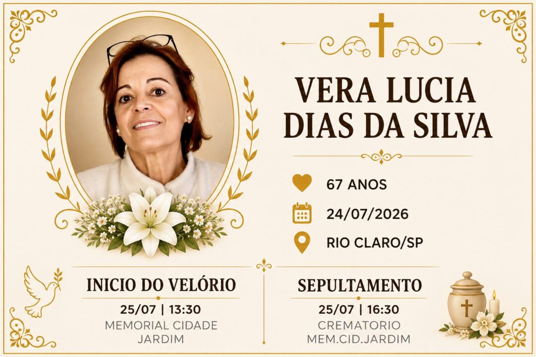 Falecimentos desta sexta-feira 24/07/2026 - Grupo Rio Claro SP Falecimentos desta sexta-feira 24/07/2026 - Grupo Rio Claro SP