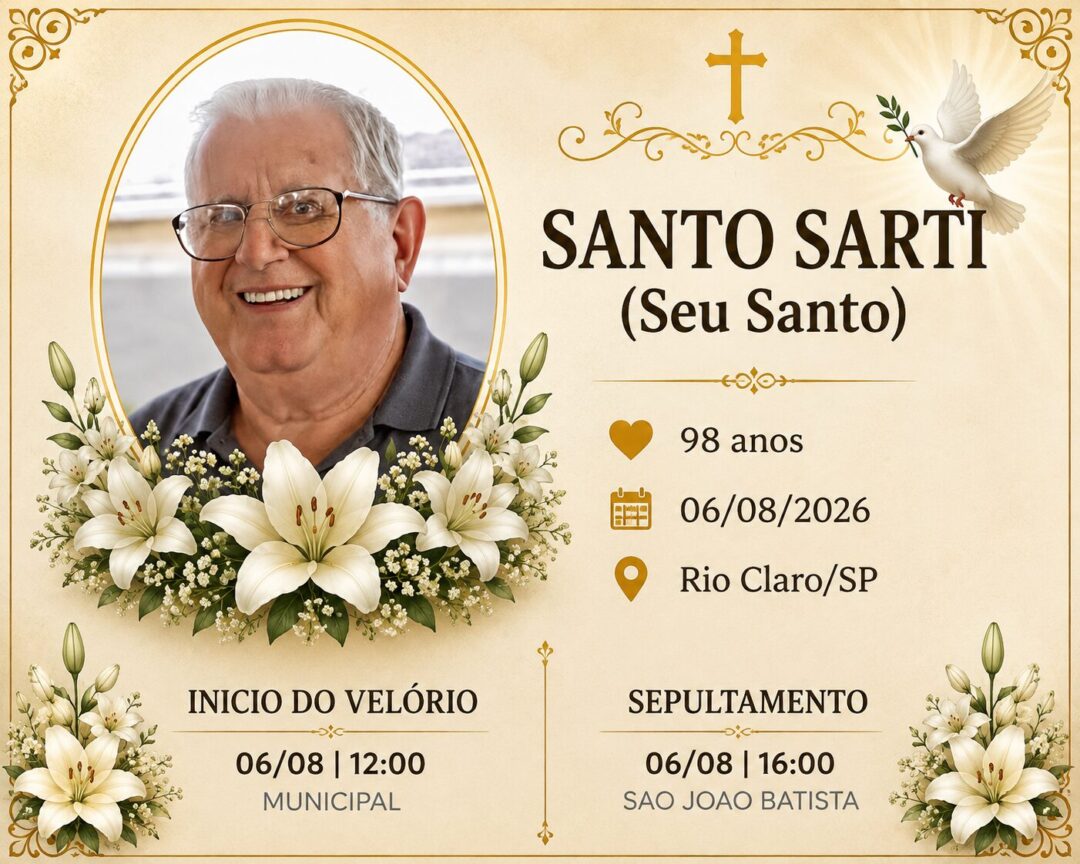 Falecimentos desta quinta-feira 06/08/2026 - Grupo Rio Claro SP Falecimentos desta quinta-feira 06/08/2026 - Grupo Rio Claro SP
