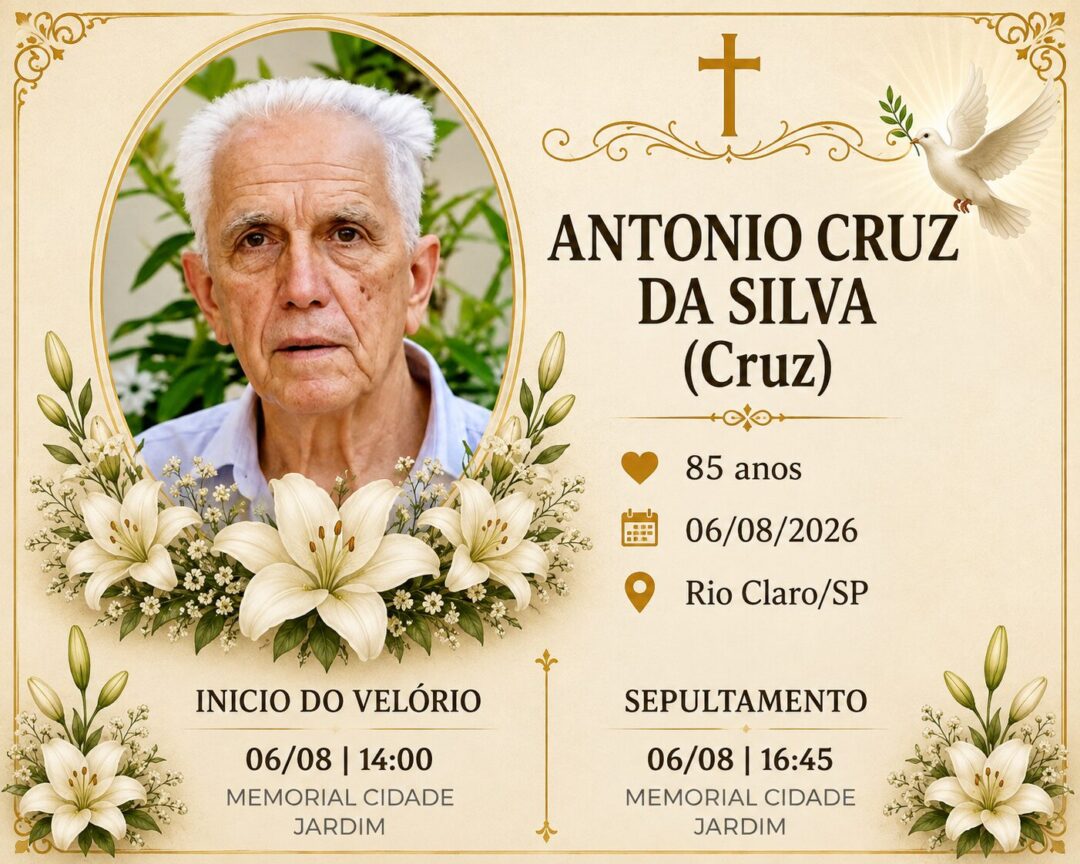 Falecimentos desta quinta-feira 06/08/2026 - Grupo Rio Claro SP Falecimentos desta quinta-feira 06/08/2026 - Grupo Rio Claro SP