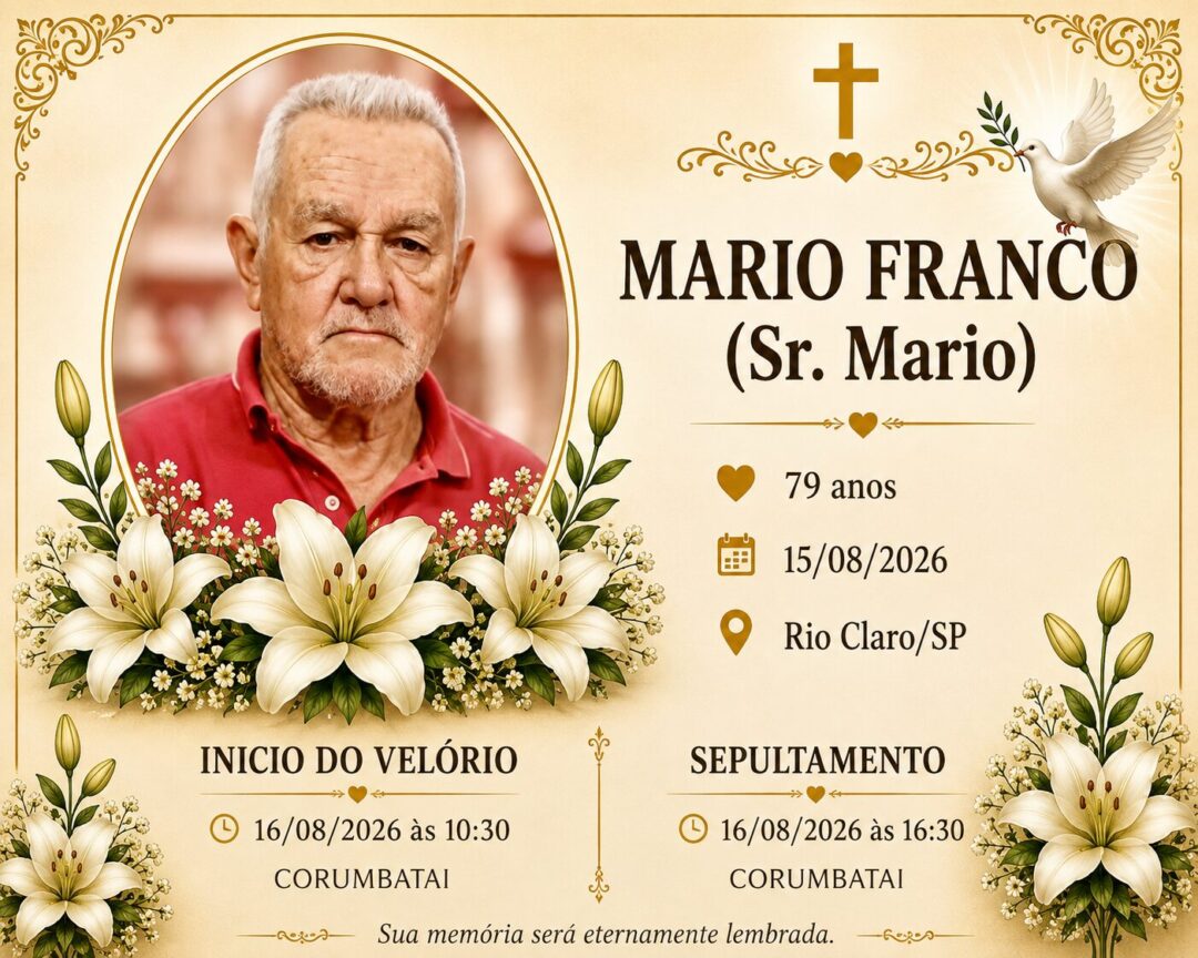 Falecimentos deste sábado 15/08/2026 - Grupo Rio Claro SP Falecimentos deste sábado 15/08/2026 - Grupo Rio Claro SP
