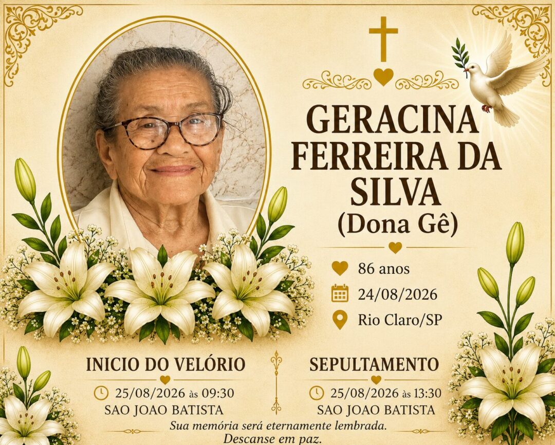 Falecimentos desta segunda-feira 24/08/2026 - Grupo Rio Claro SP Falecimentos desta segunda-feira 24/08/2026 - Grupo Rio Claro SP