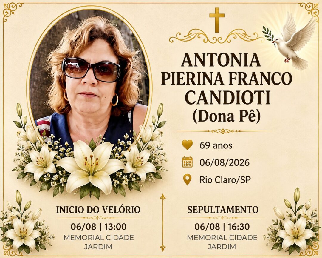 Falecimentos desta quinta-feira 06/08/2026 - Grupo Rio Claro SP Falecimentos desta quinta-feira 06/08/2026 - Grupo Rio Claro SP