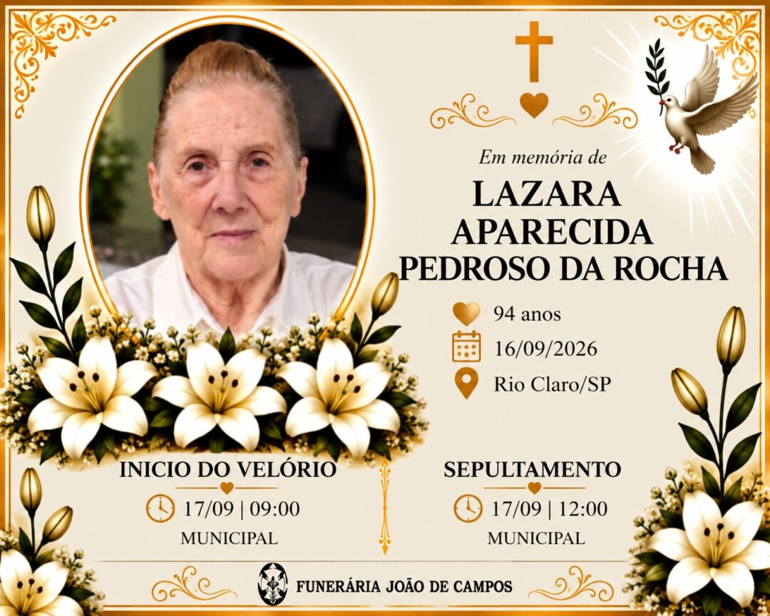 Falecimentos desta quarta-feira 16/09/2026 - Grupo Rio Claro SP Falecimentos desta quarta-feira 16/09/2026 - Grupo Rio Claro SP
