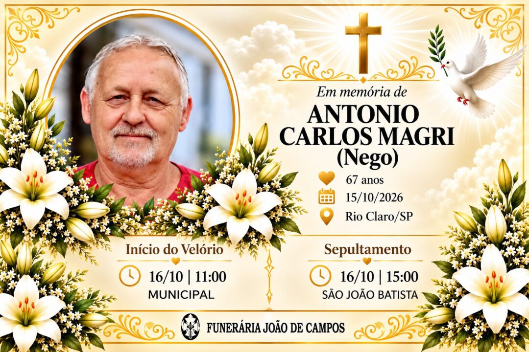 Falecimentos desta quinta-feira 15/10/2026 - Grupo Rio Claro SP Falecimentos desta quinta-feira 15/10/2026 - Grupo Rio Claro SP