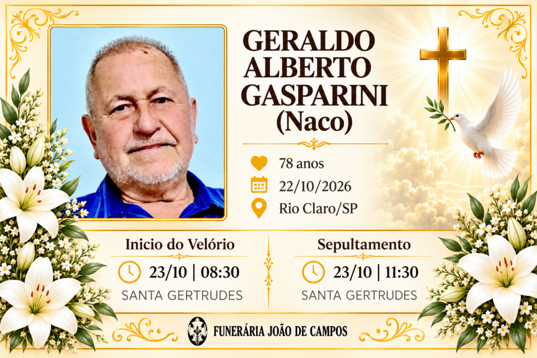 Falecimentos desta quinta-feira 22/10/2026 - Grupo Rio Claro SP Falecimentos desta quinta-feira 22/10/2026 - Grupo Rio Claro SP