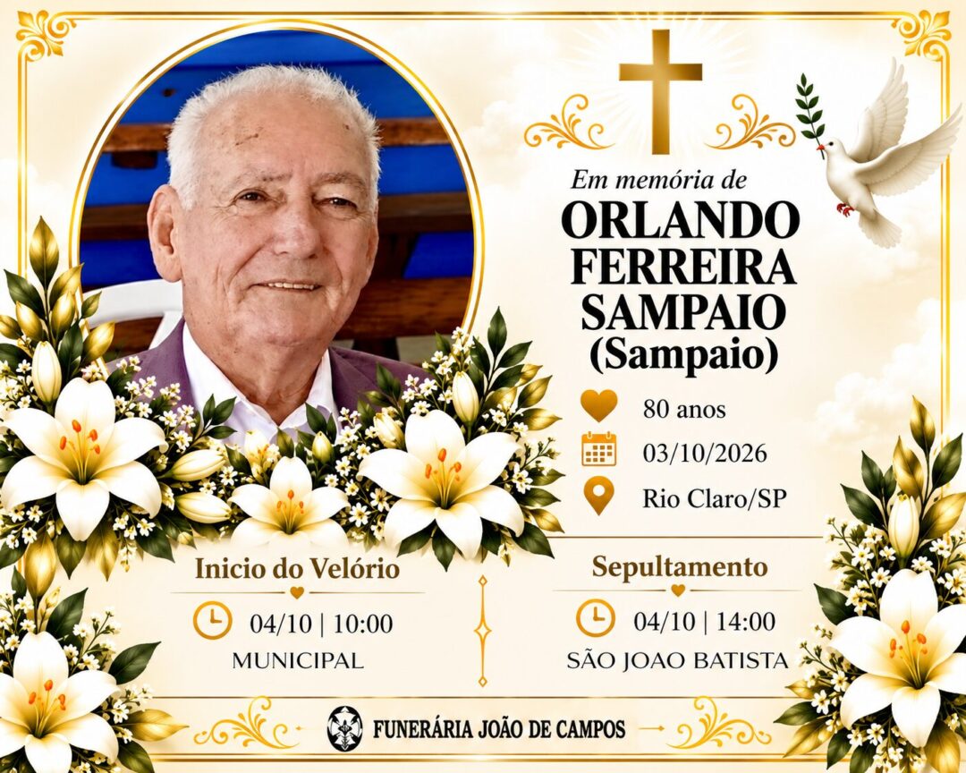 Falecimentos deste sábado 03/10/2026 - Grupo Rio Claro SP Falecimentos deste sábado 03/10/2026 - Grupo Rio Claro SP