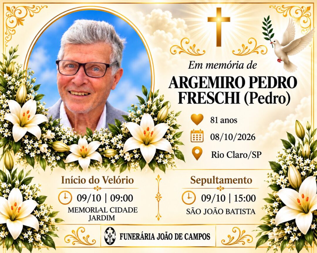 Falecimentos desta quinta-feira 08/10/2026 - Grupo Rio Claro SP Falecimentos desta quinta-feira 08/10/2026 - Grupo Rio Claro SP