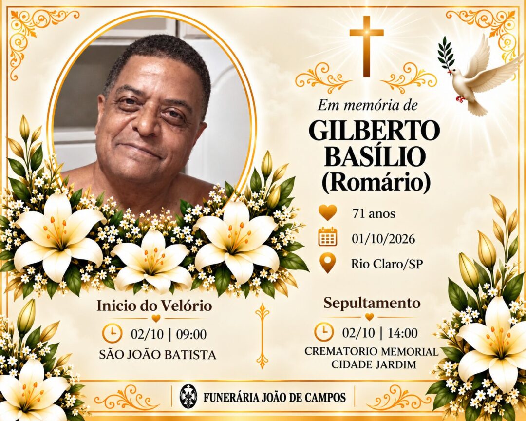 Falecimentos desta quinta-feira 01/10/2026 - Grupo Rio Claro SP Falecimentos desta quinta-feira 01/10/2026 - Grupo Rio Claro SP