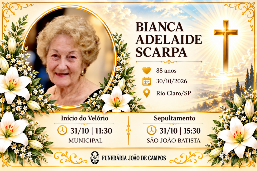Falecimentos desta sexta-feira 30/10/2026 - Grupo Rio Claro SP Falecimentos desta sexta-feira 30/10/2026 - Grupo Rio Claro SP