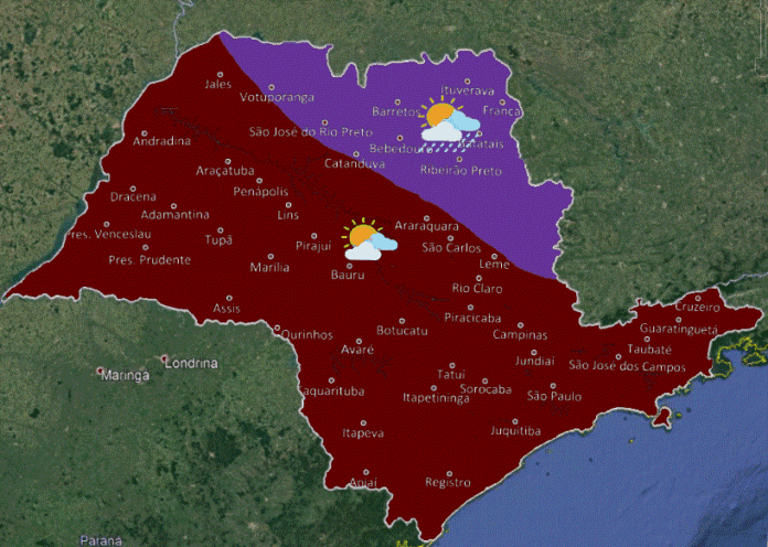 Mapa com previsão do tempo